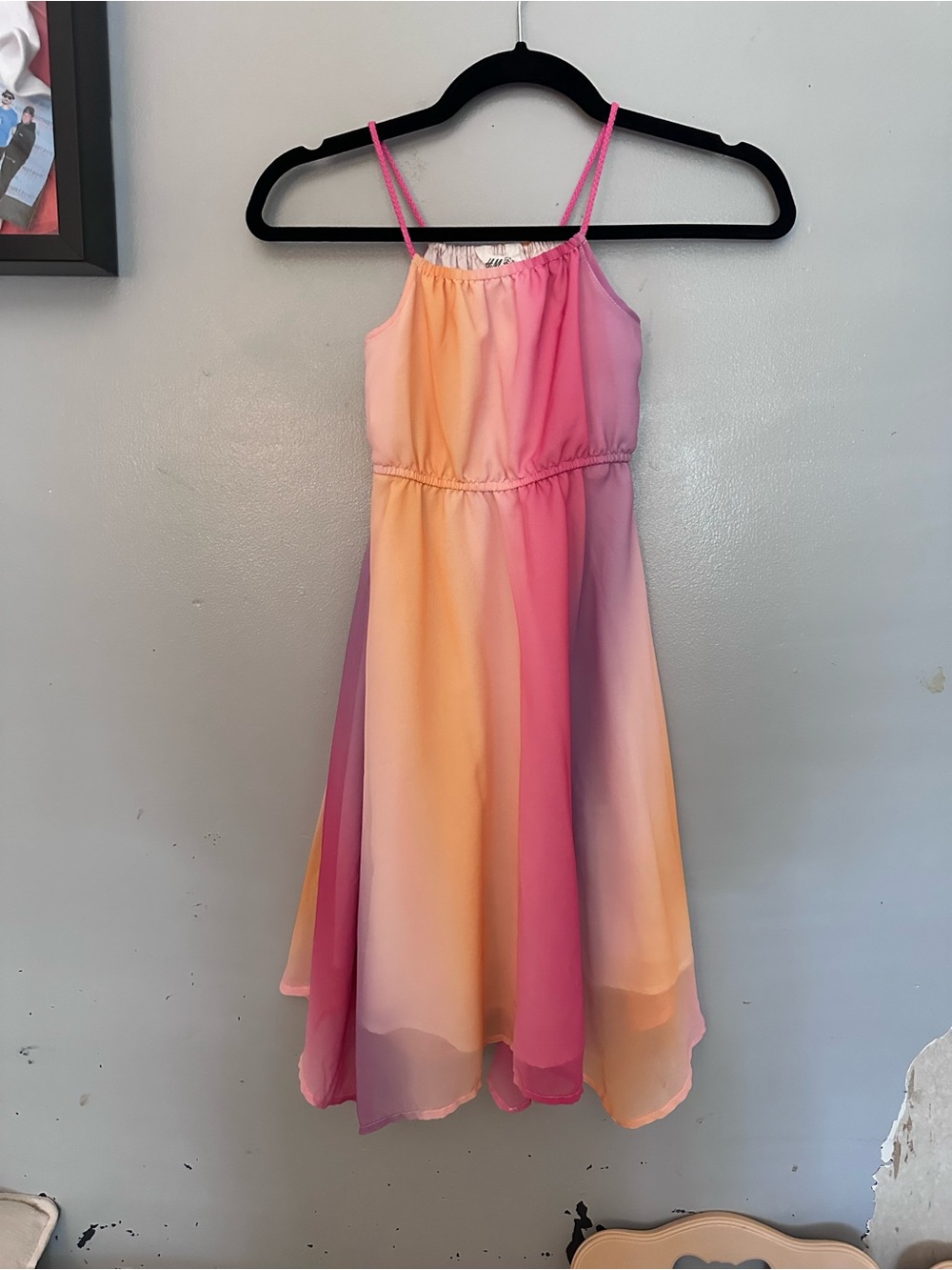 H&M Girls Multi-Color Pink Peach Ombre Spaghetti-Strap Dress